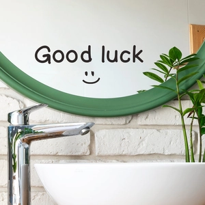 Modern Good Luck Slogan Smiley Face Mirror Sticker PVC Removable Wall Decal For Bedroom Glass Window Home Decoration