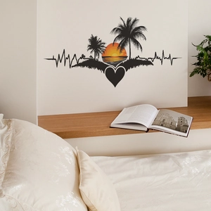Creative sunset palm tree heartbeat wall sticker for bedroom and home decor