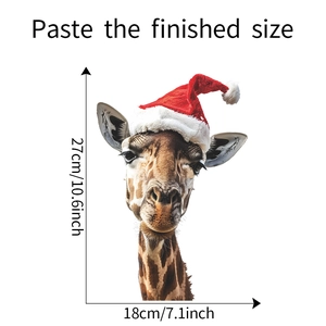 Detailed size chart for Christmas giraffe wall sticker showing 27cm by 18cm dimensions