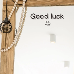 Modern Good Luck wall mirror sticker with smiley face and elegant wooden bead frame