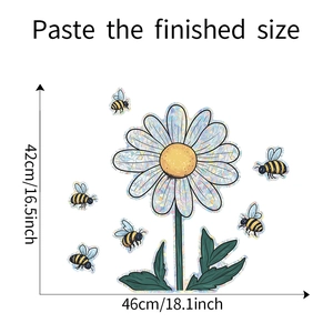 Daisy and bee wall stickers kit with laser texture showing finished size dimensions