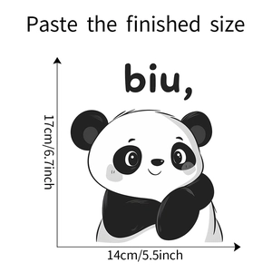 Detailed size specifications for the cute panda wall sticker measuring 14x17cm