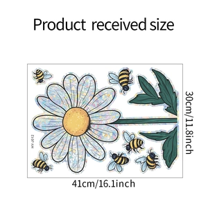 Iridescent laser wall decal with daisy and bee motifs measuring 41cm by 30cm