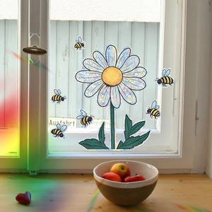 Rainbow prism static window film with daisy and bee stickers for home decor