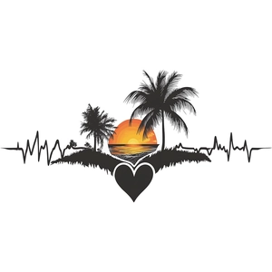 Creative tropical sunset palm tree heartbeat wall sticker for bedroom and home decor