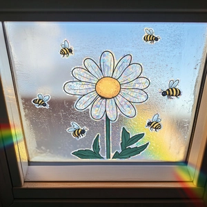 Daisy Flower And Bee Rainbow Window Stickers Holographic Sun Catcher Prism Decal Static Cling PVC Film For Glass Decor