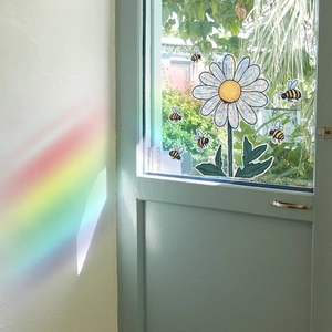 Rainbow prism suncatcher window stickers with sunflower and honey bee decals for home decor