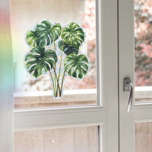 Autocollant de fenêtre feuille de monstera prisme arc-en-ciel pour décor de verre