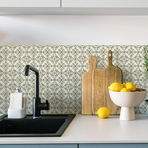 Green mandala tile stickers for kitchen backsplash with elegant vintage floral pattern