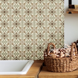 Piastrelle adesive a rombo con motivo mandala verde per decorare cucina e bagno