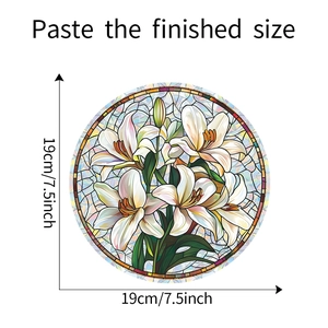 Detail showing a 7.5 inch circular lily flower wall sticker with leaded glass effect