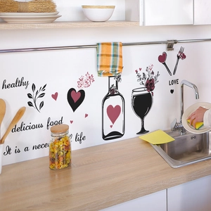Romantic Wine Bottle Glass Heart Letters Kitchen Wall Sticker PVC Self Adhesive Home Restaurant Decorative Decal