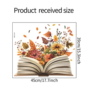 Floral wall decal product dimensions 45x39cm featuring books and autumn maple leaves
