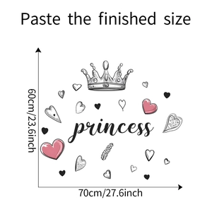 Dimensions détaillées du sticker mural couronne de princesse montrant le format 70cm x 60cm