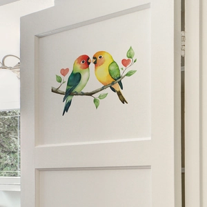 Watercolor Lovebirds Parrots On Tree Branch With Hearts Wall Sticker Removable PVC Self Adhesive Home Bedroom Decor Mural Art