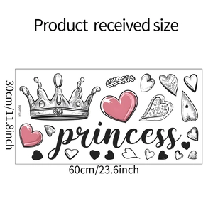 Vue détaillée du format 60x30cm pour les stickers muraux couronne et cœur de princesse