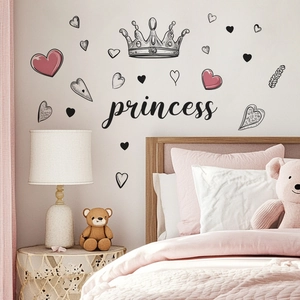 Autocollant Mural en PVC Couronne de Princesse Coeur pour Chambre d'Enfant Moderne Minimaliste Adhésif Amovible Déco