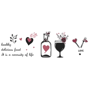Romantic wine bottle and glass wall stickers with love hearts for kitchen home decor