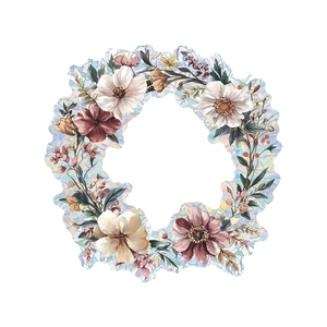 Watercolor floral wreath wall sticker with elegant cream white and dark red flower petals