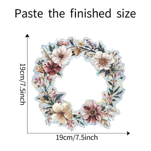 Detail showing 19cm floral wreath wall sticker with mosaic rainbow light refraction