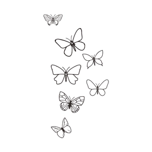 Minimalist black and white butterfly wall stickers set with seven artistic linear designs