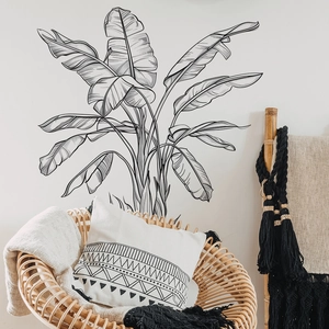 Black White Sketch Banana Leaf Wall Sticker Nordic Tropical Plant PVC Removable Wall Decal For Bedroom Living Room Home Decor