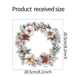 Detail view of 20.5cm square floral wreath decal with a stained glass laser texture