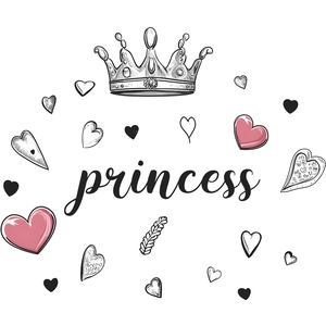 Sticker mural autocollant avec couronne, cœurs et texte Princess pour décor de maison