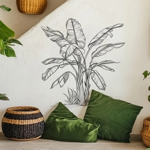 Minimalist black sketch banana leaf wall sticker for home bedroom and hallway decor