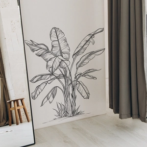 Minimalist black and white banana leaf wall stickers in sketch style for home decor