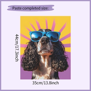 Détail de l'autocollant mural chien avec dimensions 44 x 35 cm et couleurs vives