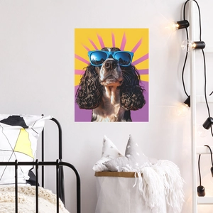 Sticker mural chien avec lunettes de soleil style pop art pour déco de chambre