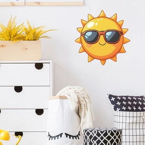 Cute Cartoon Smiling Sun With Sunglasses Wall Sticker Self Adhesive PVC Decal For Kids Bedroom Living Room Home Decor
