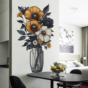 Modern Minimalist Floral Vase Wall Sticker PVC Waterproof Self Adhesive Flower Wall Decal For Bedroom Home Decor