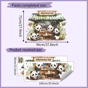 Detail showing layout dimensions for panda afternoon tea self-adhesive wall decals