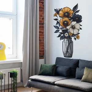 Elegant floral wall sticker with yellow flowers and a modern vase for home decor