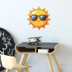 Cute smiling cartoon sun with sunglasses wall sticker for bedroom and nursery decor