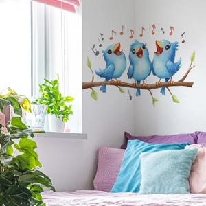 Vibrant blue birds on branches wall sticker for cozy bedroom and living room decor