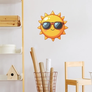 Cute cartoon sun wall sticker with sunglasses for kids bedroom living room home decor