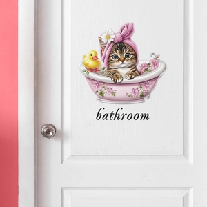 Cartoon Katze Baden In Der Badewanne Badezimmer Wandtattoo Abnehmbare PVC Selbstklebende Kunst Aufkleber Für Toilettentür Heimtextilien