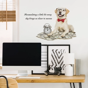 Wandtattoo mit Labrador-Hund und Geld-Muster sowie motivierendem englischem Text-Dekor