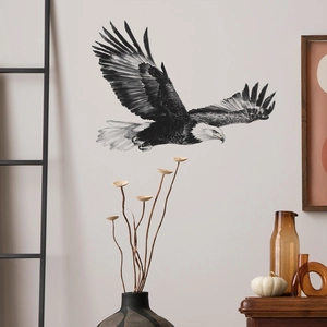 Adesivo murale realistico con aquila in bianco e nero per decorazioni di interni moderni