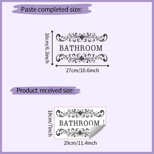 Detail view of floral vine bathroom wall sticker with layout and display size dimensions