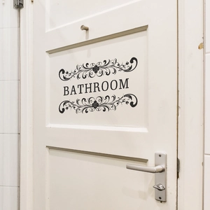 Elegant self-adhesive vinyl bathroom door sticker with floral patterns for home decor