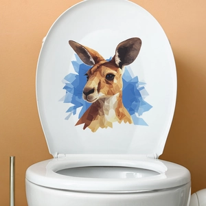 Adesivo murale canguro stile low-poly moderno con macchia blu per decoro bagno
