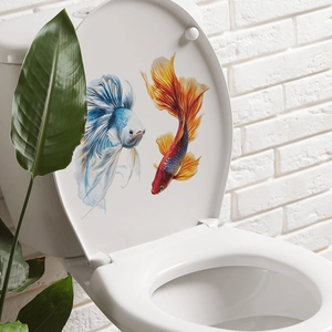Vibrant blue and red betta fish waterproof self-adhesive wall stickers for bathroom decor