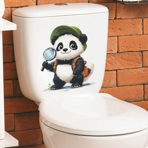 Cute explorer panda wall sticker for home decor on white ceramic toilet tank