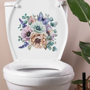 Floral wall sticker with colorful peonies and butterflies for bedroom and home decor