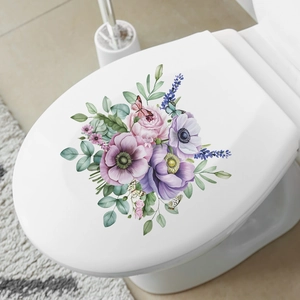 Adesivi per copriwater floreali con fiori ad acquerello e farfalle decorative