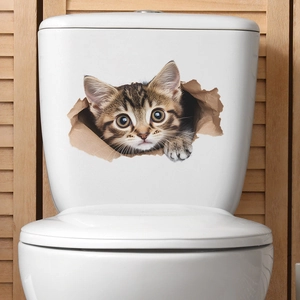 Macro detail of 3D cat wall sticker showing a realistic kitten breaking through a wall